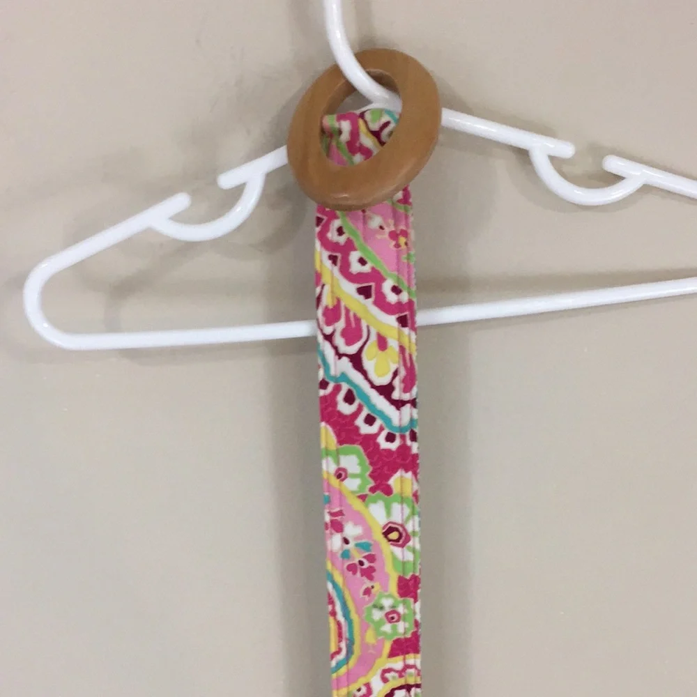 Vera Bradley Pink Floral Belt Wooden Buckle